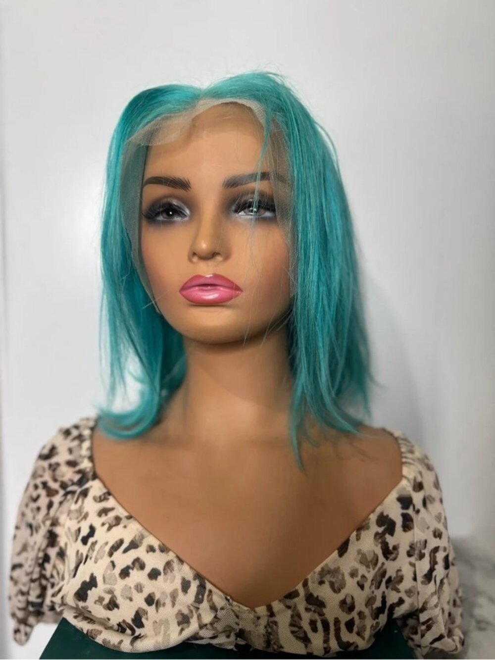 Teal Blue Lace Front Wig Synthetic Bob Wig Turquoise Short Wig 100% Human hair
